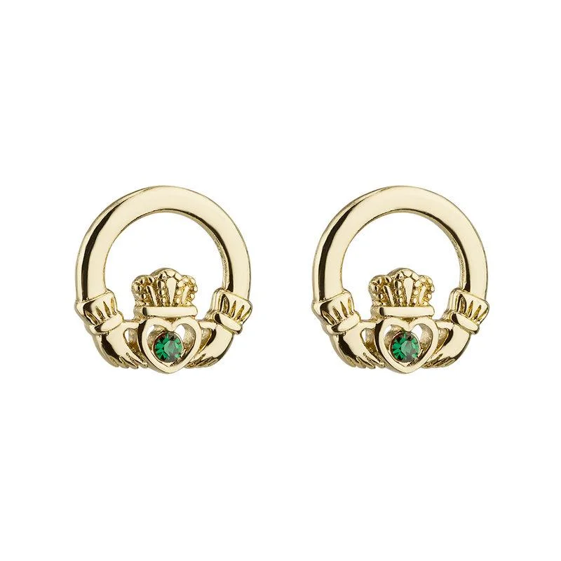 infinity design earrings for women -Gold Plated Crystal Claddagh Earrings