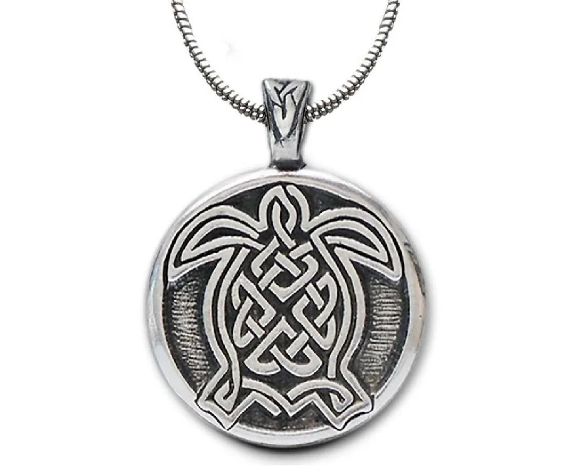 Seashell treasure necklaces -Celtic Turtle Pewter Pendant Necklace By Celtic Knotworks