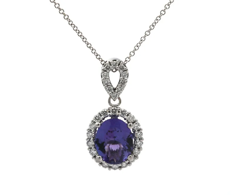 Tribal beat necklaces -2.38ct Oval Tanzanite and 0.50ctw Diamond Frame Pendant Necklace in 14K