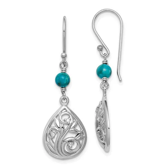 ladies yellow gold earrings hoops -Sterling Silver Filigree CZ and Turquoise Teardrop Dangle Earrings