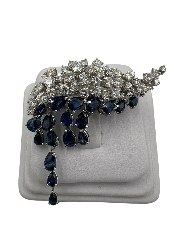 silver brooch for women floral motifs -H Stern Sapphire Diamond White Gold Brooch