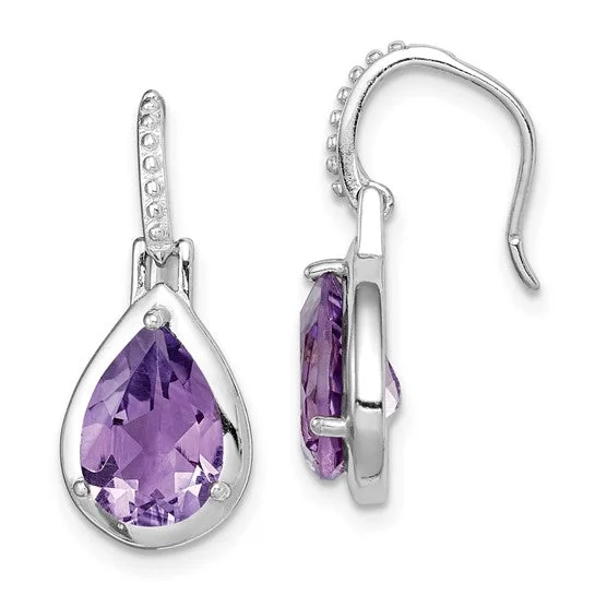 ladies silver earrings iolite stones -Sterling Silver Amethyst Pear Teardrop Dangle Earrings