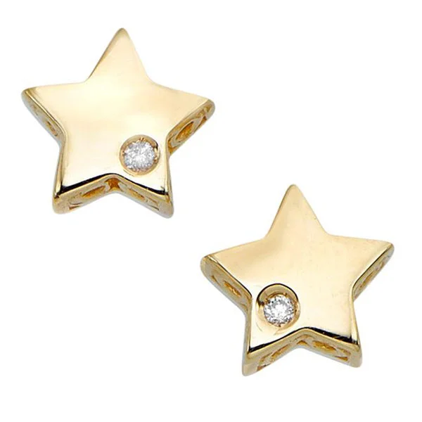 ladies gold earrings owl designs -14k Gold .01ct Diamond Star Stud Celestial Earrings