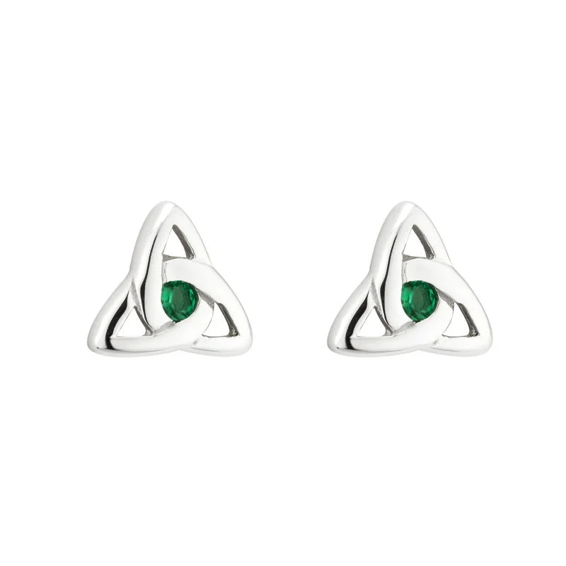 ladies sterling silver earrings with stones -Sterling Silver Green Crystal Trinity Knot Stud Earrings