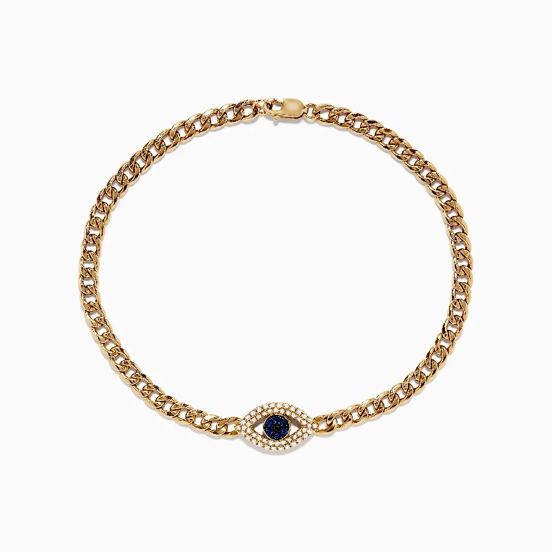 Ladies petal soft bracelets -14K Yellow Gold Blue Sapphire and Diamond Evil Eye Bracelet