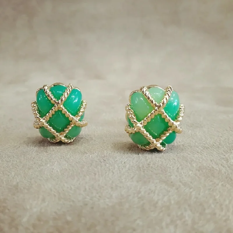 wave pattern earrings for women -Kenneth Jay Lane Green Wired Earrings