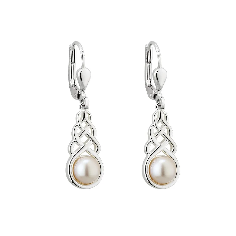 knot design earrings for women -Pearl Trinity Dangle Earrings