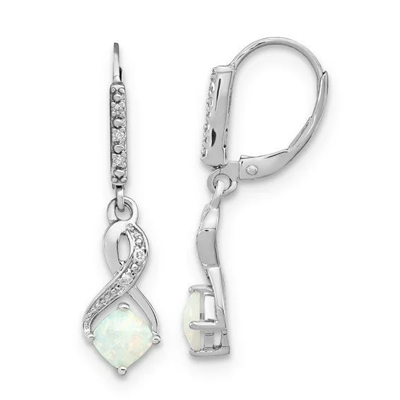 ladies silver earrings peridot stones -Sterling Silver Cushion Gemstone and Diamond Leverback Earrings