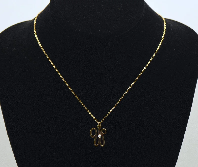 Vintage Diamond "W" Monogram Pendant on 14k Gold Filled Chain Necklace - 16"