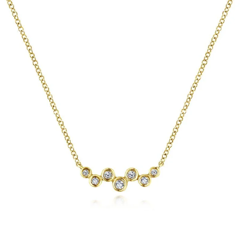 Casual spark necklaces -Gabriel & Co. - NK5733Y45JJ - 14K Yellow Gold Zig Zag Bubble Bar Necklace with Bezel Set Diamonds