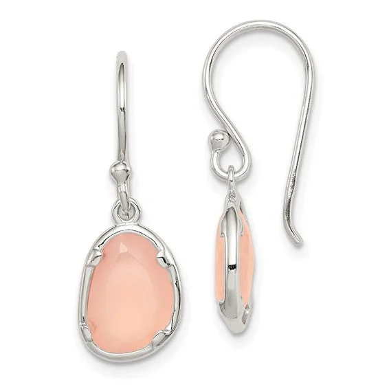 boho chic earrings for women -Sterling Silver Pink Chalcedony Dangle Earrings