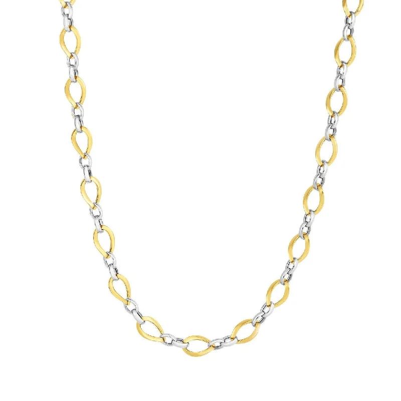 Faith shine necklaces -14kt Gold 18" Yellow+White Finish Shiny Twisted Oval Tube Link Necklace with Lobster Clasp YWNCK2840-18