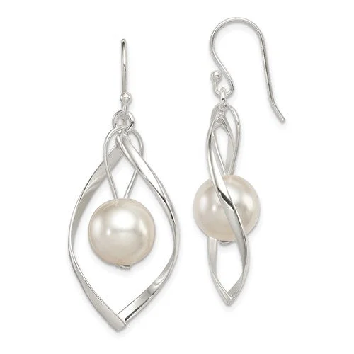 moonstone earrings for women elegant -Sterling Silver Twist with Pearl Dangle Earrings