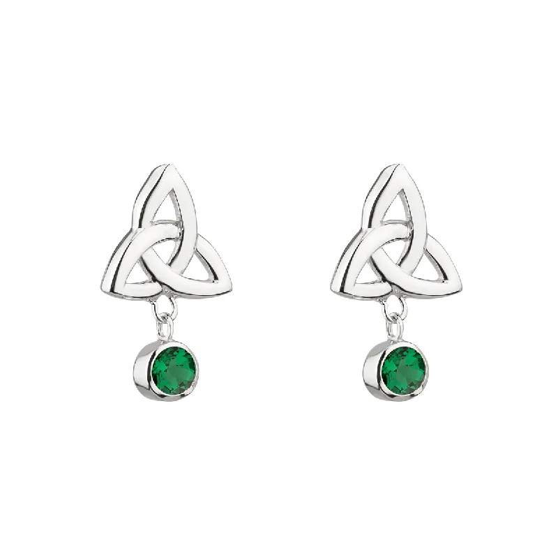 ladies gold earrings dog motifs -Green Trinity Knot Earrings