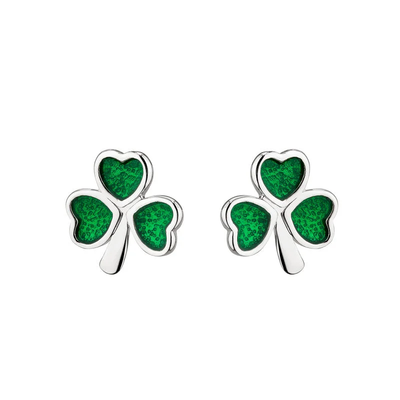 affordable ladies earrings under 30 -Sterling Silver Enamel Shamrock Stud Earrings