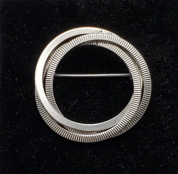 triple gem brooch for women -Vintage Triple Hoop Sterling Silver Brooch