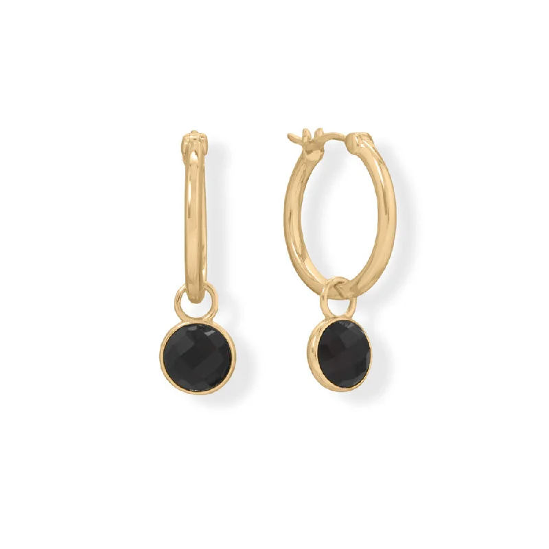 minimalist bar earrings for women -14k Gold Plated Sterling Silver Hoop Onyx Earrings