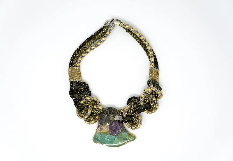 Bird soar necklaces -Fluorite, Amethyst, and Ammonite Choker Necklace, Alex & Lee circa 1980s