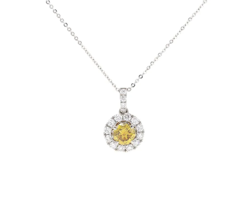 Club spirit necklaces -1.70ctw Round Orange and White Diamond Halo Pendant Necklace in 14K