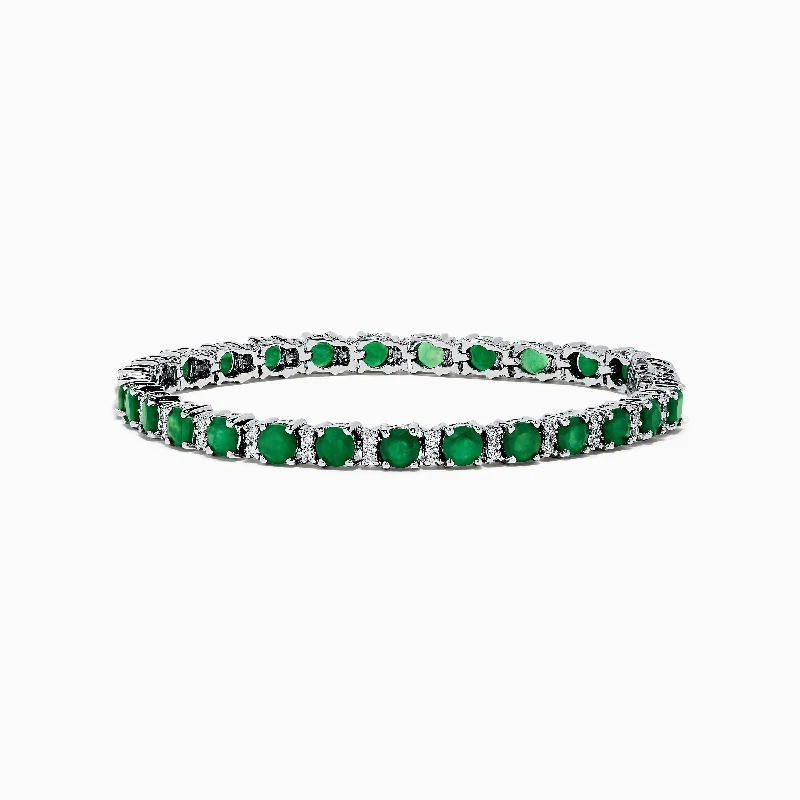 Ladies high-end gleam bracelets -Brasilica 14K White Gold Emerald Tennis Bracelet