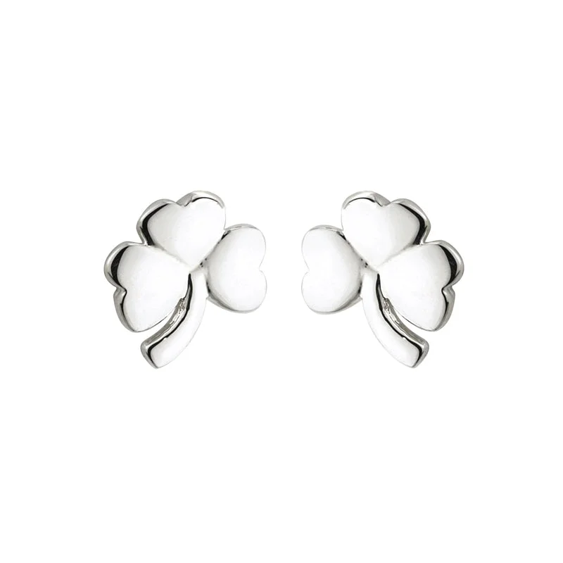 brushed silver earrings for women -Sterling Silver Shamrock Stud Earring