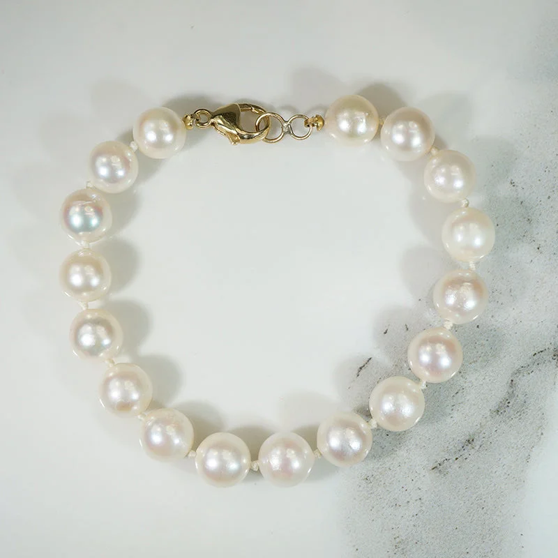 Ladies slim sparkle bracelets -Creamy Cultured Pearl Bracelet with Gold Clasp