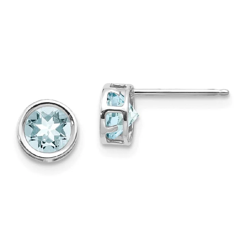 ladies rose gold earrings links -14k White Gold 5mm Round Aquamarine Bezel Set Earrings