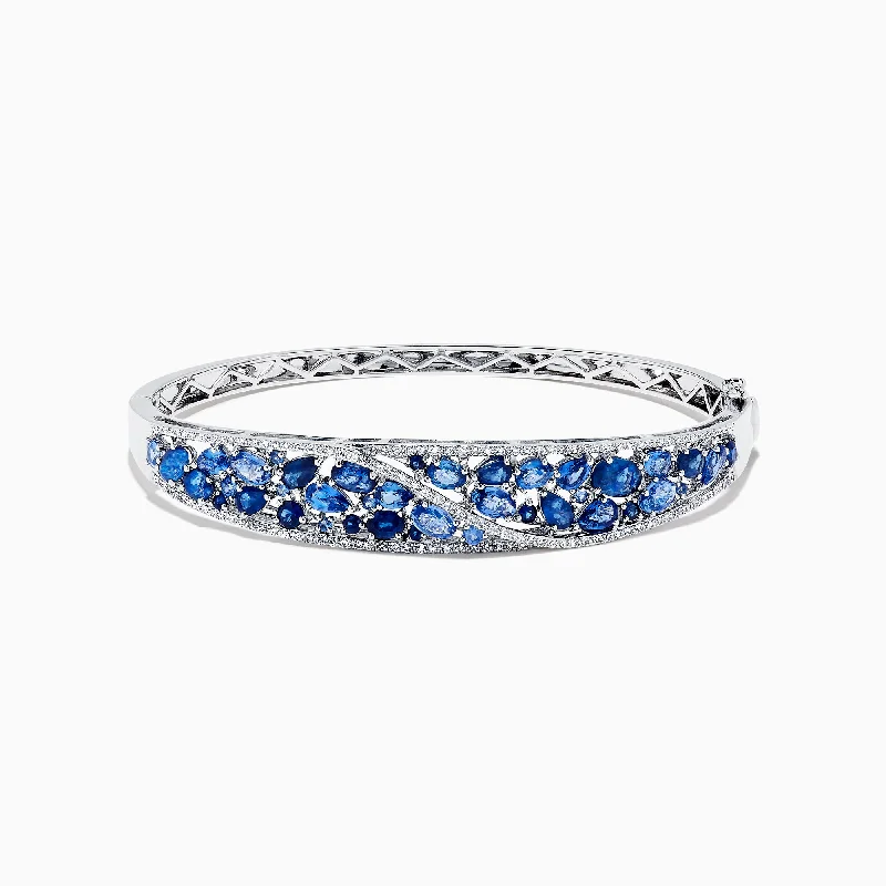 Ladies tribal beat bracelets -14K White Gold Natural Blue Sapphire & Diamond Bangle, 7.82 TCW