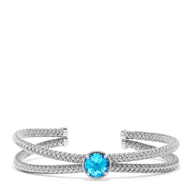 Ladies retro vintage bracelets -925 Sterling Silver Blue Topaz Bangle, 4.20 TCW