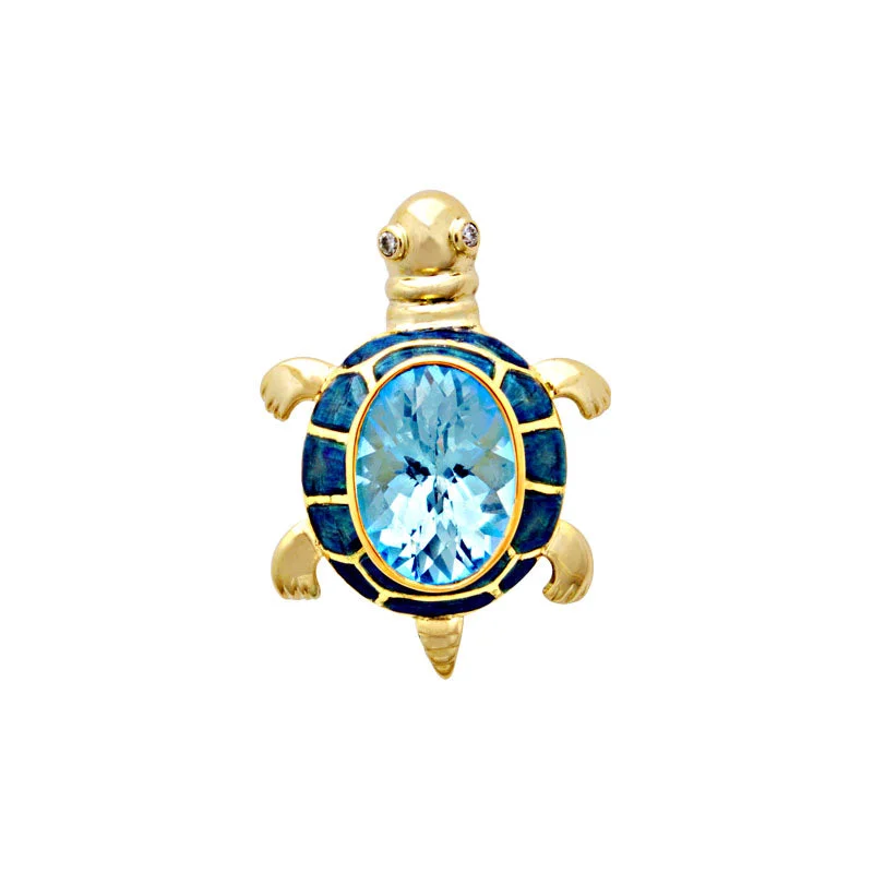 ladies silver brooch emerald stones -Brooch- Blue Topaz And Diamond (enamel) (1947K)