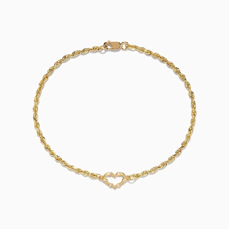 Ladies legacy bond bracelets -14K Yellow Gold Open Heart Rope Chain Bracelet 7.5"