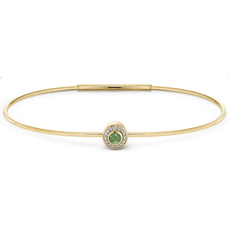 Ladies cosmic gleam bracelets -Gold Finish Finish Sterling Silver Round Simulated Peridot Birth Gem Bracelet with Simulated Diamonds