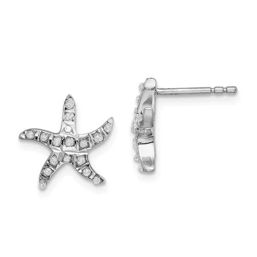 feather design earrings for women -Sterling Silver Diamond Mystique Starfish Stud Earrings