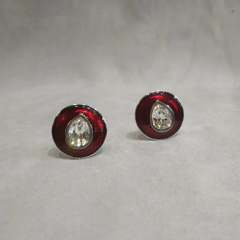 bar drop earrings for women -Yves Saint Laurent Red enamel clip on earrings