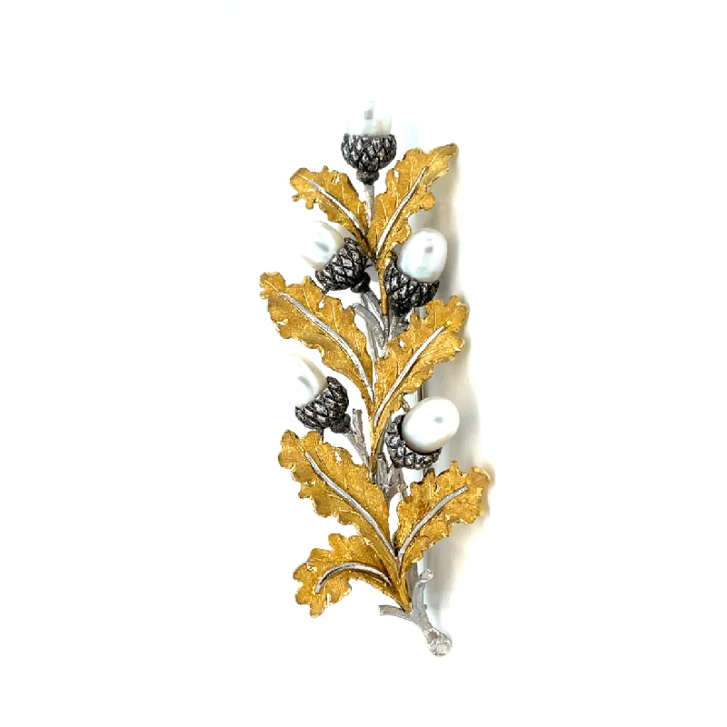 linked gem brooch for women -Mario Buccellati Pearls Floral Design Gold Brooch