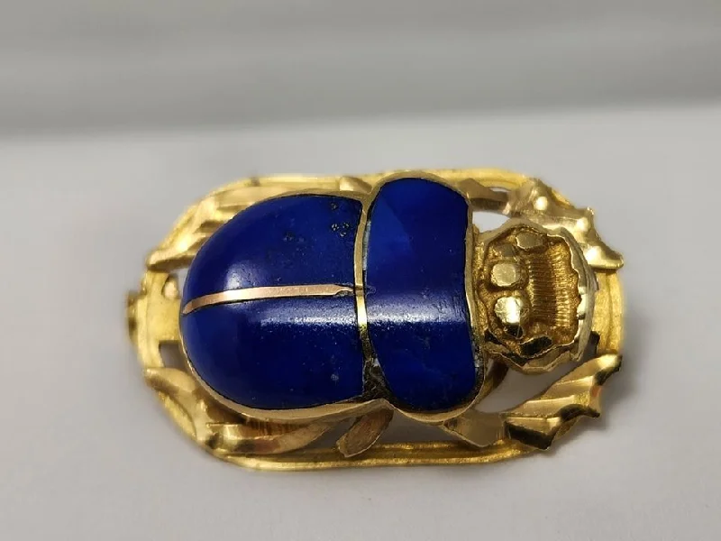 double gem brooch for women -Vintage 18k Gold Scarab Beetle Pin Brooch