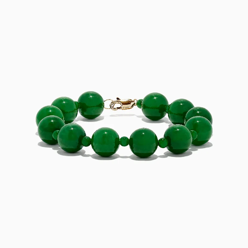 Ladies glinting spark bracelets -14K Yellow Gold Jade Beaded Bracelet, 202.00 TW