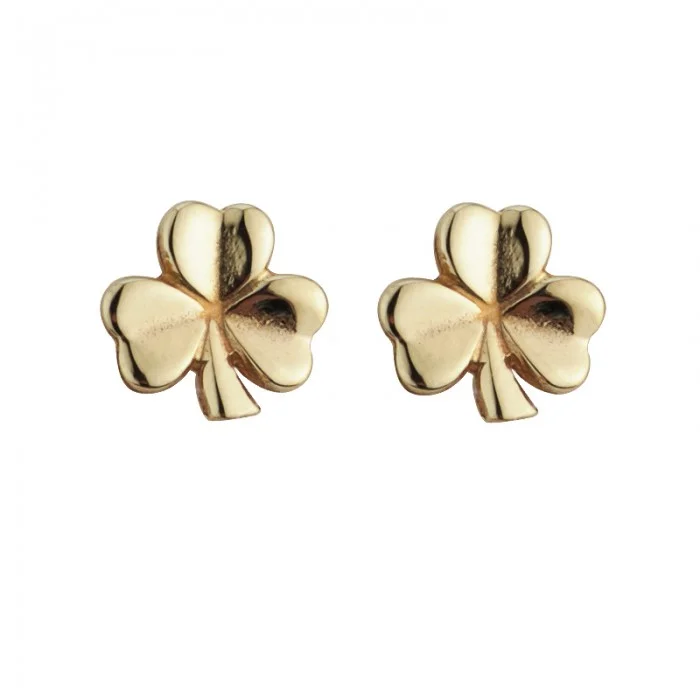 ladies rose gold earrings dangling -9K Gold Shamrock Stud Earrings