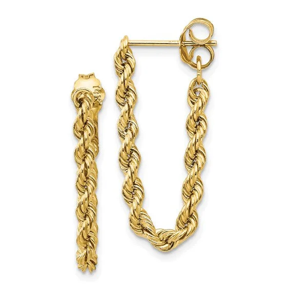 ladies gold earrings vine patterns -10k or 14K Gold Hollow Rope Chain Earrings