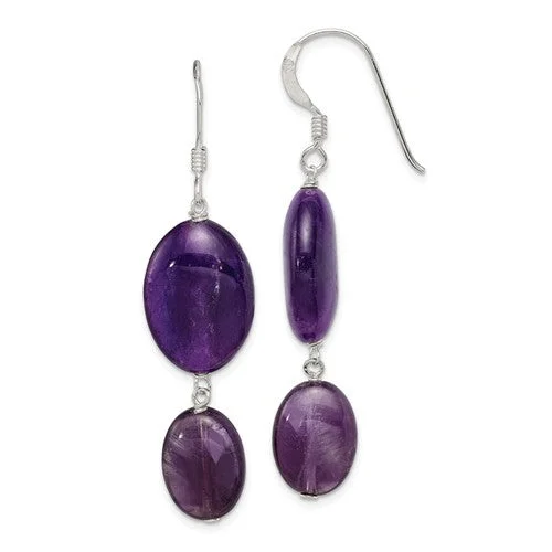 silver floral earrings for women -Sterling Silver Amethyst And Dark Purple Jade Earrings