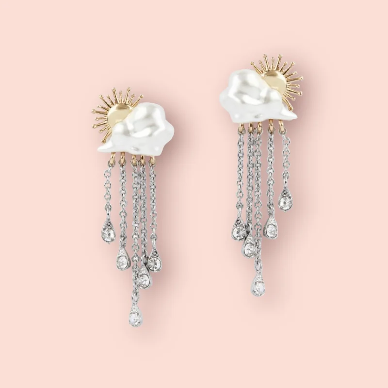 ladies silver earrings rose quartz -Cloud Statement Earrings by Bill Skinner