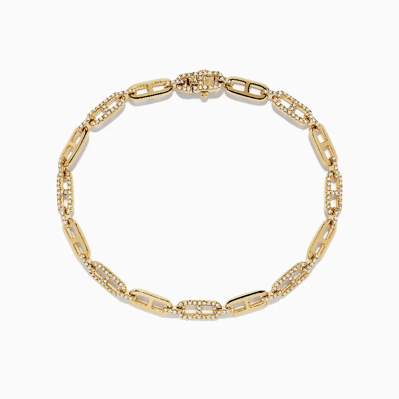 Ladies forest whisper bracelets -D'Oro 14K Yellow Gold Chain Link Diamond Tennis Bracelet 0.94 TCW