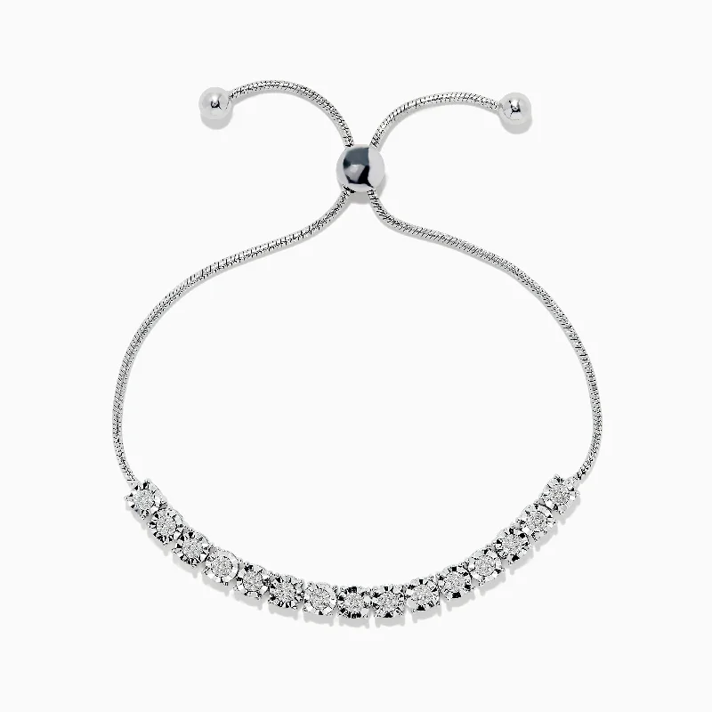 Ladies thin chain bracelets -925 Sterling Silver Diamond Bolo Bracelet