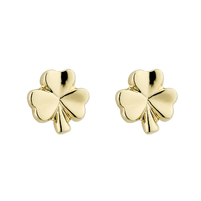 ladies rose gold earrings circles -Gold Plated Shamrock Earrings