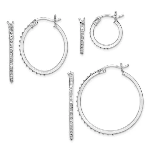 animal motif earrings for women -Sterling Silver Diamond Mystique Oval & Round Hoop Earrings Set