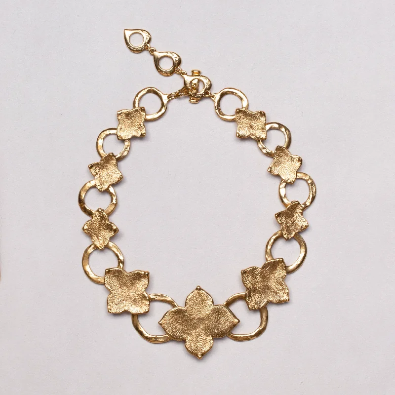 Dazzling diamond necklaces -Vintage Gold Flower Chain Necklace