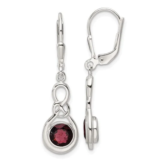 ladies white gold earrings twists -Sterling Silver Gemstone Knot Leverback Dangle Earrings