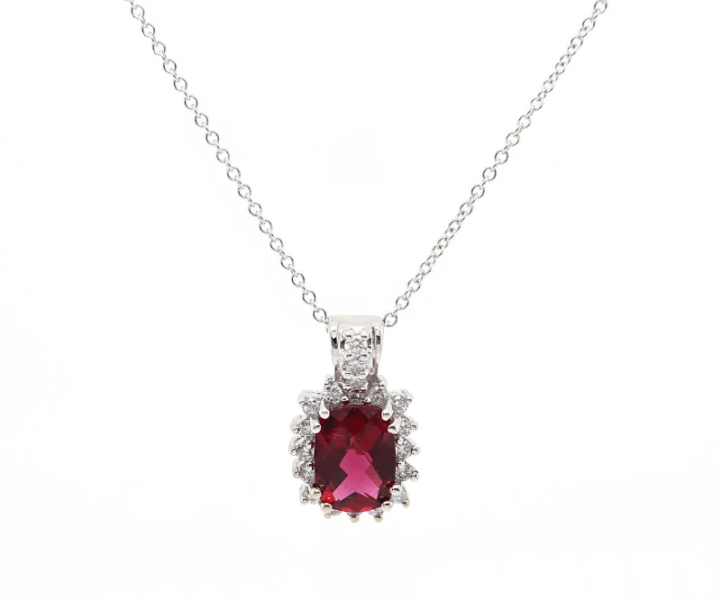 Polished sheen necklaces -1.35ct Oval Tourmaline and 0.15ctw Diamond Frame Pendant Necklace in 14K