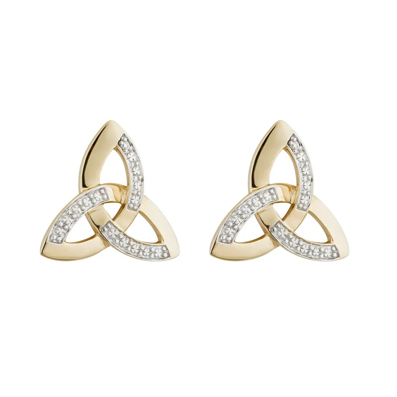 silver heart earrings for women -14K Two Tone Diamond Trinity Knot Stud Earrings