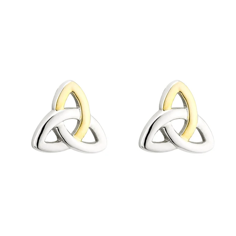 hammered texture earrings for women -Two Tone Plated Trinity Knot Stud Earrings